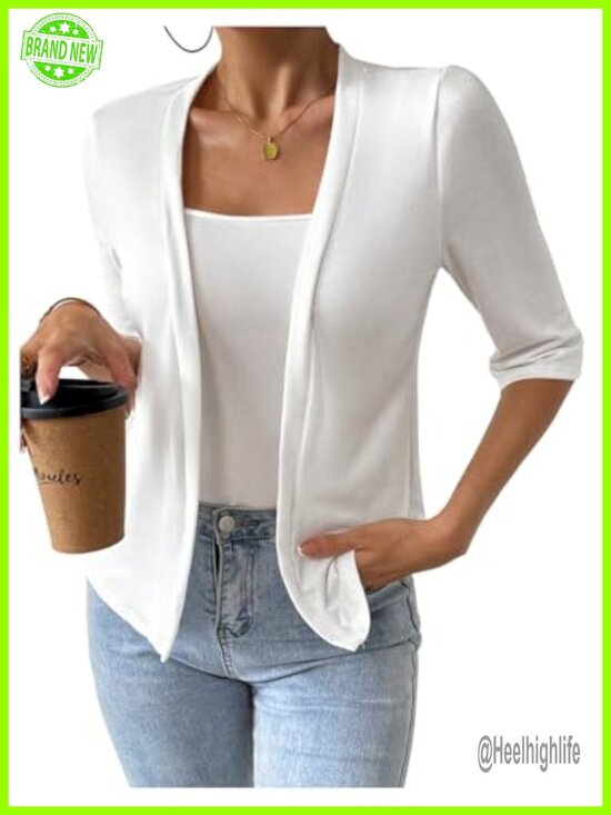Sweaters - Half Sleeve Open Front Lightweight Cardigan Business Casual Jacket Shrug